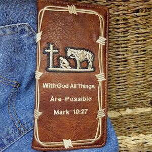 Cross Cowboy Praying Mens Wallet Western Bifold Check Book faux leather